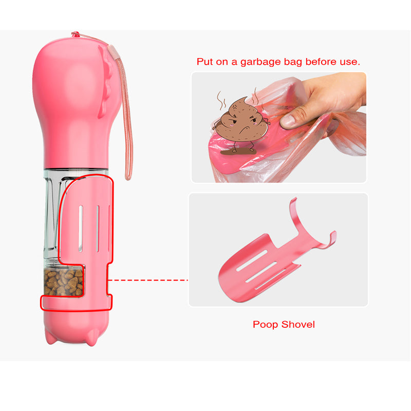 4 in 1 Portable Pet Water Bottle Food Holder & Poop Cleaner - DPKL Sales